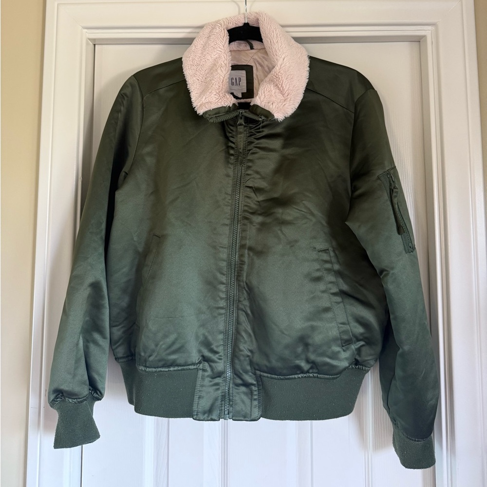GAP Green Satin/Fur Jacket